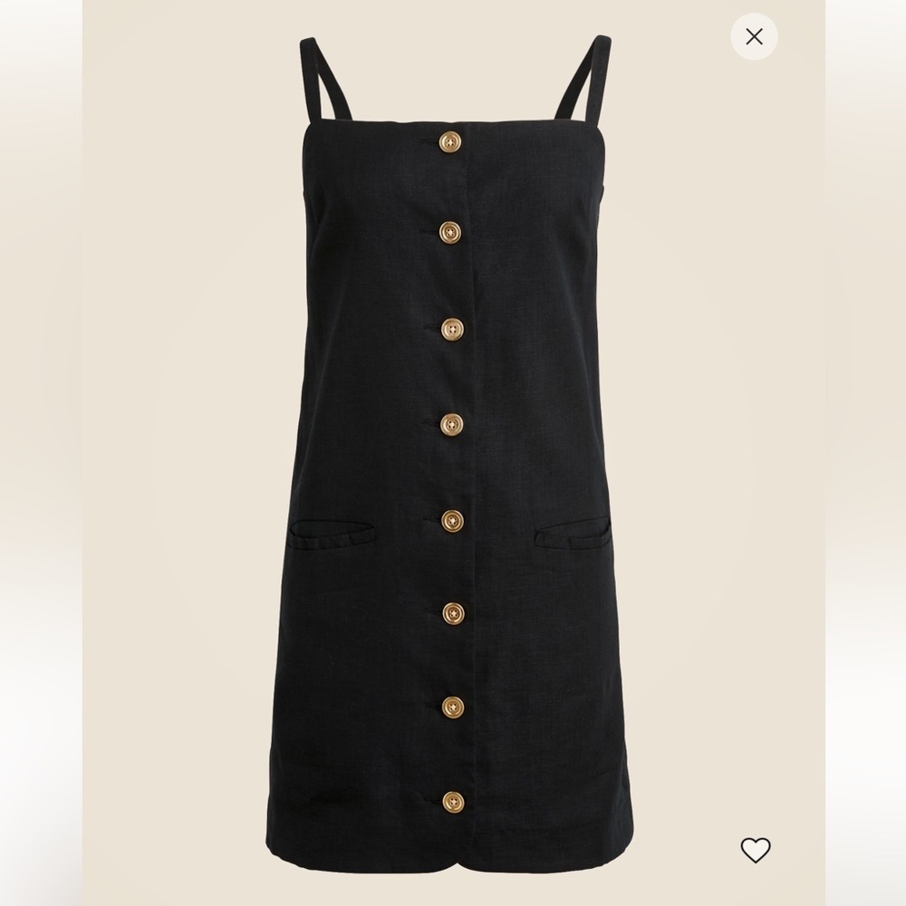 J. Crew Black Linen Mini Dress with Gold Buttons